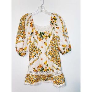 Nicole Miller Linen blend Boho Lace details Tunic Sz M